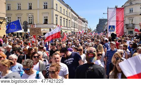 Warsaw, Poland. 4 June 2023. Hundreds Of Thousands March In  Anti-government Protest To Show Support