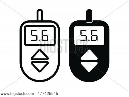 Glucose Meter Device Icon. Glucometer Sign For Diabetics. Sugar Level Measurement Check Device. Diab