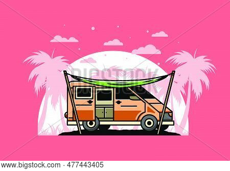 Illustration Design Of A Camper Van And Flysheet