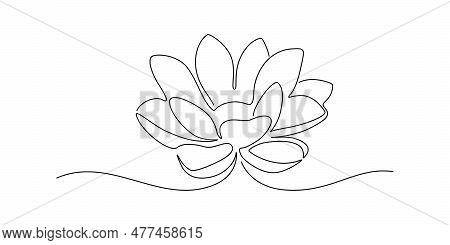 Flower Lotus In One Continuous Line Drawing. Logo Yoga Studio And Wellbeing Spa Salon Concept In Sim