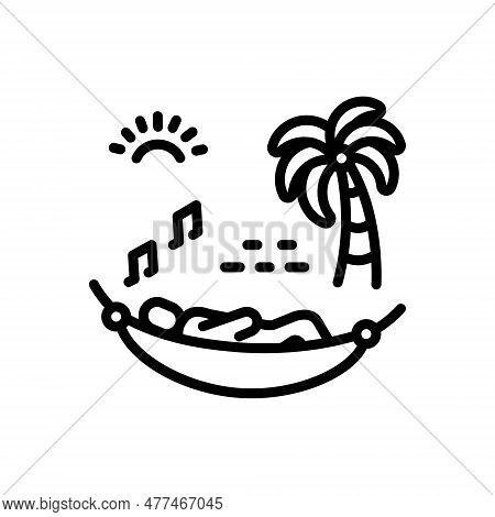 Black Line Icon For Enjoying Beach Relax Vacation Enjoyable Pleasant Hammock Swing Sleep Plam-tree
