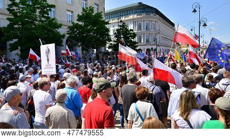 Warsaw, Poland. 4 June 2023. Hundreds Of Thousands March In  Anti-government Protest To Show Support