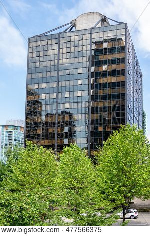 Vancouver, British Columbia - May 27, 2023: Views Of The Landmark Qube Building In Vancouver's Downt