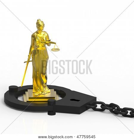 Estátua de Themis e algemas sobre fundo branco