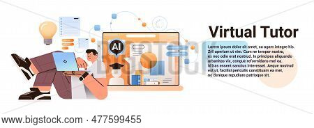 Student Doing Homework With Ai Helper Bot Educational Web Seminar Internet Classes Online Teacher Vi