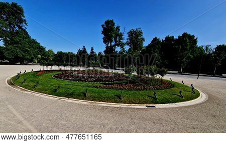 Ornamental Flowerbed In Front Of The Castle On The Ground Floor. The Planting Of Annuals Is In The S