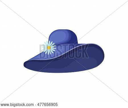 A Woman S Hat With A Flower. Women S Summer Head Accessory In Blue. Beach Fashion For Women And Chil