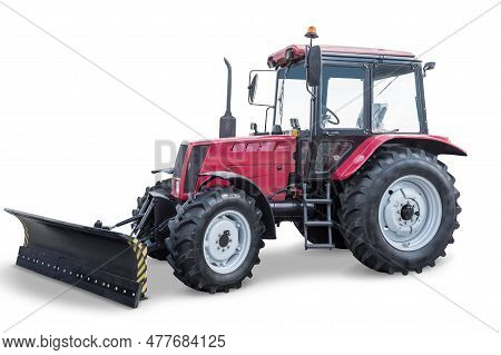 Modern Wheeled Tractor With Mouldboard Isolated On White Background