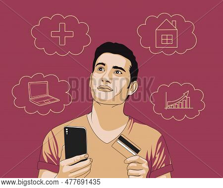 Indian Young Man With Digital Payment Card And Mobile Smartphone