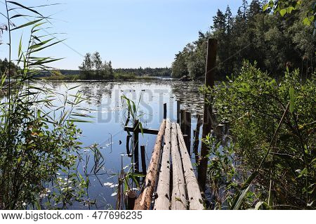 Sunny Summer View Of Beautiful Lake Aras Near Urshult In Sweden. Typical Swedish Lake In The Provinc