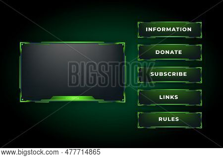 Twitch Stream Panel Overlay Template. Digital Streaming Screen Interface. Live Video Stream Overlay 