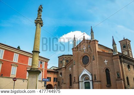 The Facade Of San Martino Church In Bologna , Emilia Romagna Italy Via Oberdan
