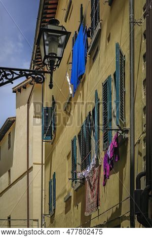 Gothic Buildings On A Narrow Street In Centro Storico Of Florence, Italy
