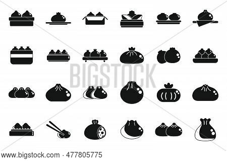 Baozi Icons Set Simple Vector. Asia Cooking. Cuisine Manju