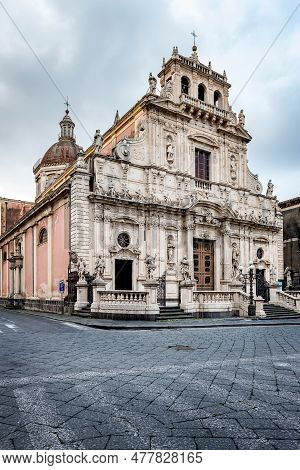 The Baroque Church Of San Sebastiano In Acireale, Sicily, Italy