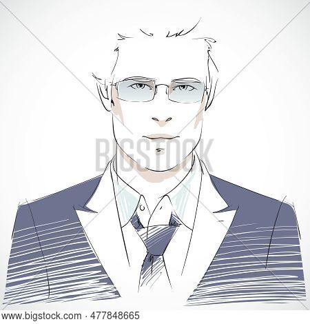 Stylish Young Businessman Portrait Wearing Coat Tie And Sunglasses, Casual Style Isolated Vector Ill