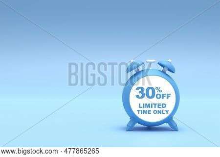 3d Rendering. 30 Percent Limied Time Offer With Freespace For Texting On Pastel Blue Background. Spe