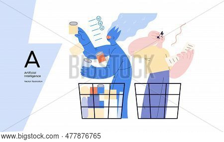Artificial Intelligence, Shopping -modern Flat Vector Concept Illustration Of Ai Effectively Choosin