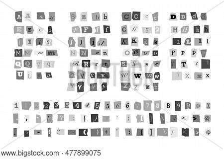 Ransom Black Font. Black Anonymous Cutout Notes, Uppercase And Lowercase Letters With Punctuation Fo