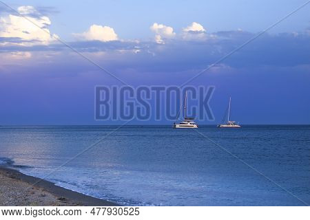 Cabo De Gata, Almeria, Spain- June 17, 2023: Beautiful Sailboats On The Salinas Beach In Cabo De Gat