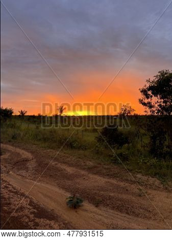 Por Do Sol Na Rodovia Br-174 Na Cidade De Apui No Amazonas