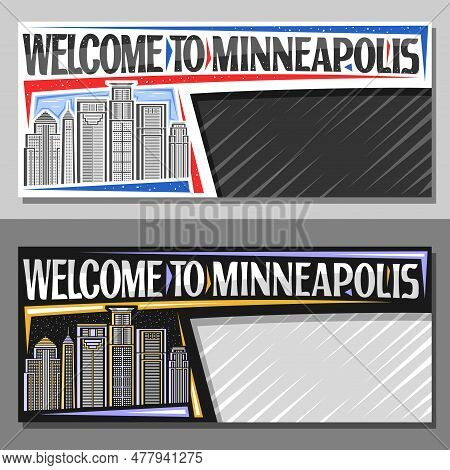 Vector Layouts For Minneapolis With Copy Space, Decorative Ticket With Illustration Of Minneapolis C
