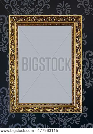 Mpty Gold Metal Frame With Wallpaper Pattern Background