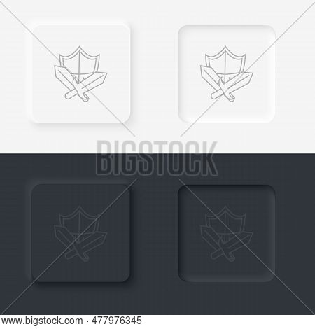 Sward Shield Retro Game Element. Neumorphic Style Button Line Icon