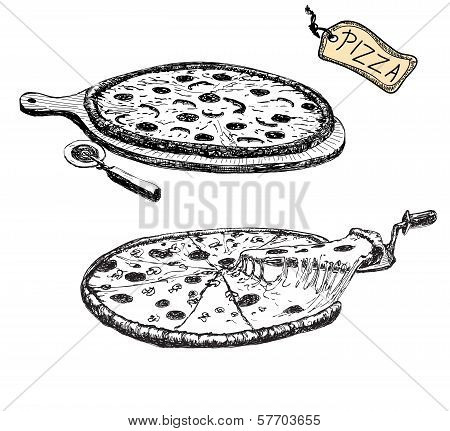 Pizza. Hand drawn illustration