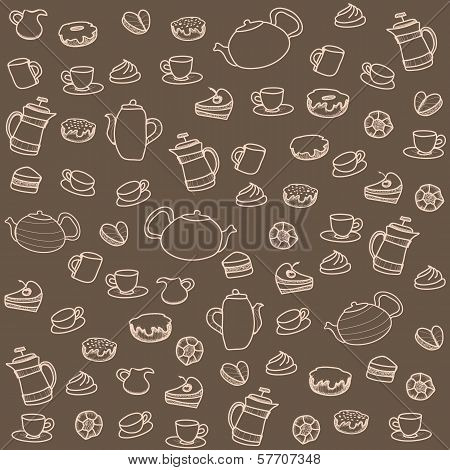 Tea and sweets. Vector seamless pattern