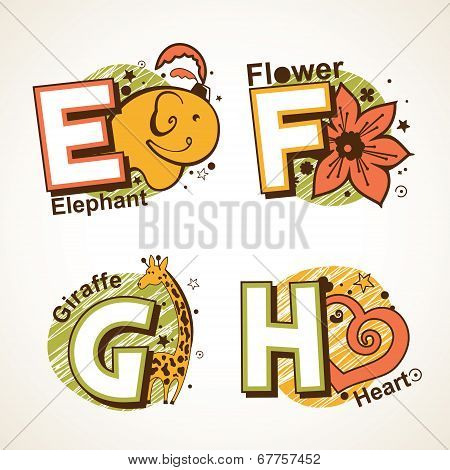 Alphabet set from E to H