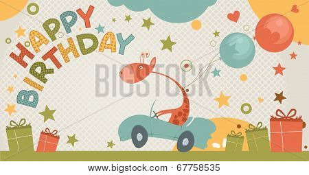 Happy birthday card with giraffe.
