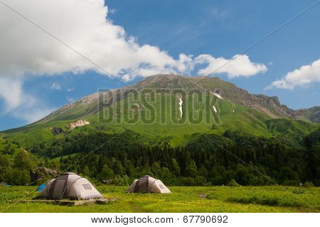 Tents Near The  Mount Oshten