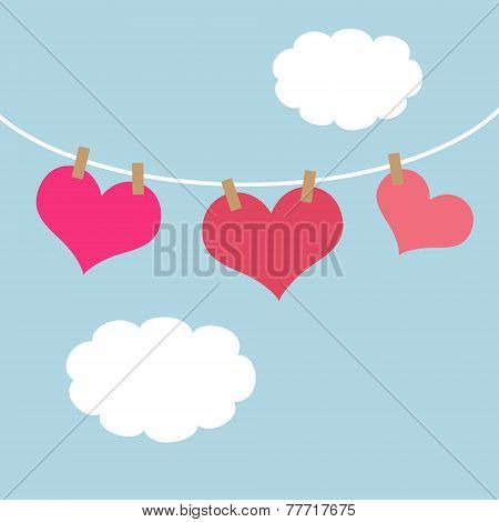 Pink Hearts Hanging On A Clothes Line