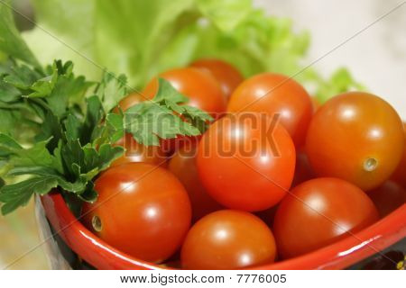 มะเขือเทศเชอร์รี่กับผักชีฝรั่ง