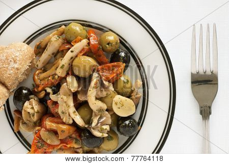 Olive Mushroom and Tomato Antipasti