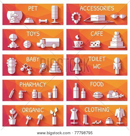 Vector set of market signages in flat style