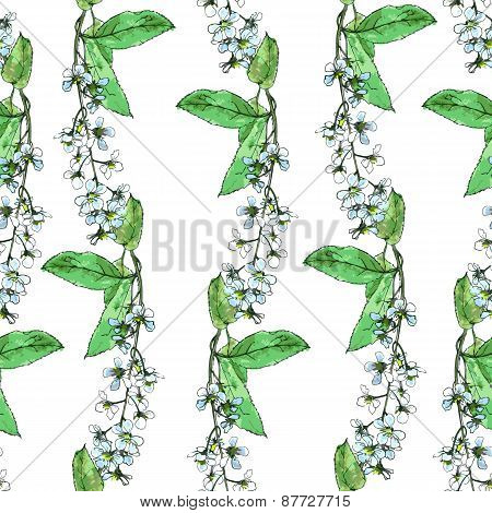 seamless pattern with bird cherry blossoms
