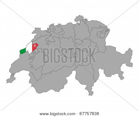 Map Of Switzerland With Flag Of Neuchatel