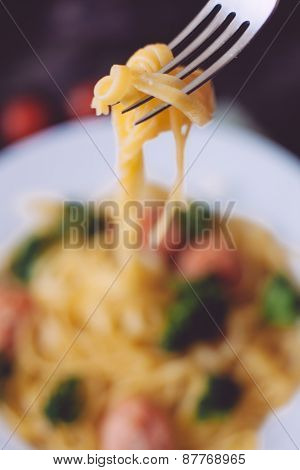 closeup italian pasta  on the wooden table