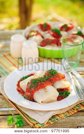 Cabbage Rolls With Tomato Sauce And Dill