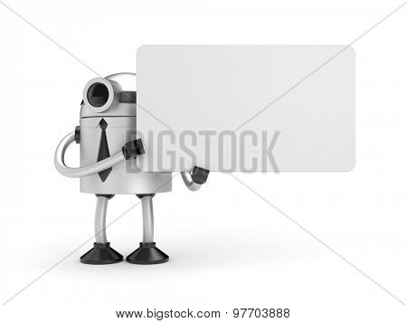  A robot holding a sign