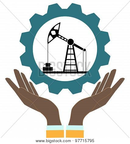 Silhouette Of Oil Pump In Hands On A White Background