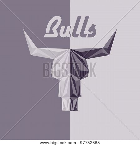 Skull Of Bull, Abstract Logo, Grey Triangles With Faceted Effects