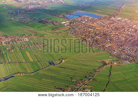 Aerial View of Amsterdam. Aerial View of Netherland. Aerial Sunset View.