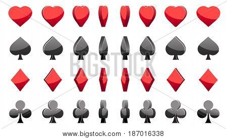 Cartoon collection of 3D symbols poker cards, vector animation game rotation
