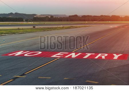 Landing light. Directional sign markings. Markings on the tarmac of runway at a commercial airport