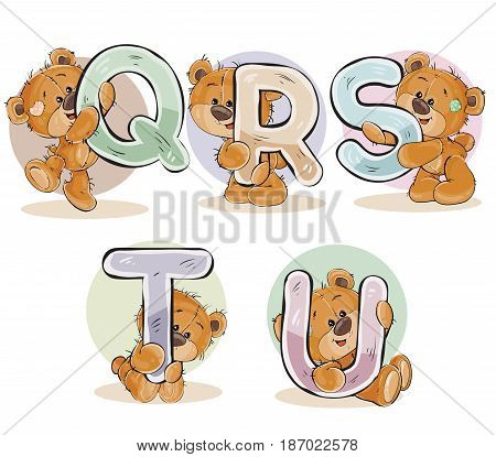 Set of letters of the English, the Latin alphabet are in the clutches of funny teddy bear. Part 4 - the letters Q, R, S, T, U
