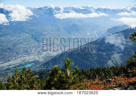 Amazing view of mountain with blue sky in Nendaz Switzerland.
