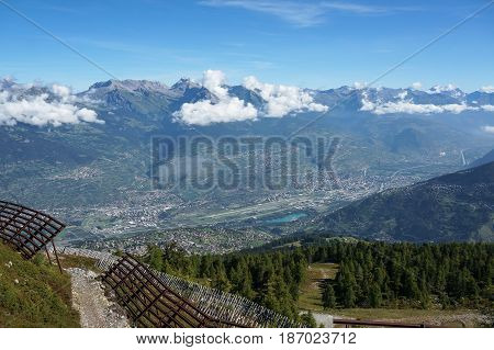 Amazing view of mountain with blue sky in Nendaz Switzerland.